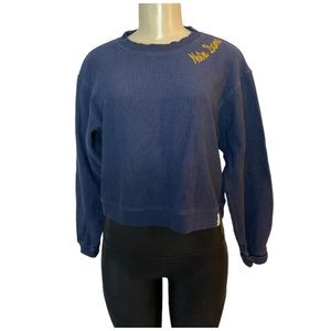 Unwind By League 100% Cotton Corduroy Blue Ribbed Cropped Sweatshirt Sz Medium